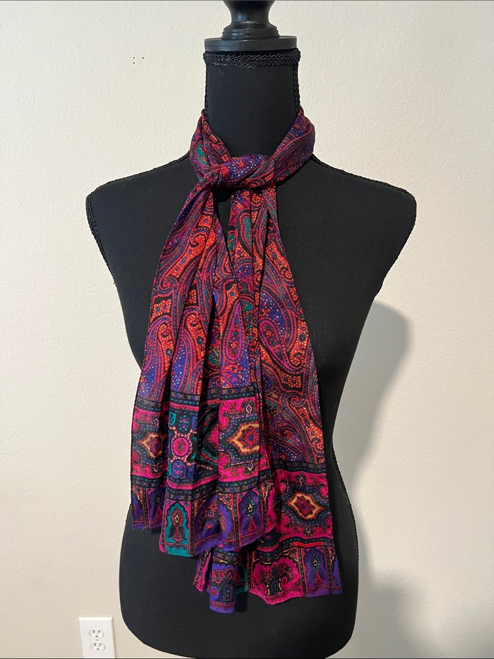 Vintage Liz Claiborne Paisley Scarf | Pink Purple Teal Boho Retro Neck Scarf